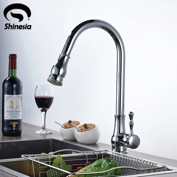 

Solid Brass Pull Out Kitchen Sink Faucet Two Ways Spout Mixer Tap Single Handle Tap Deck Mount
