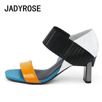 

Women Gladiator Sandals Mixed Color Formal Dress 7cm High Heels Shoes Woman Open Toe Designer Pumps Genuine Leather Zapato Mujer
