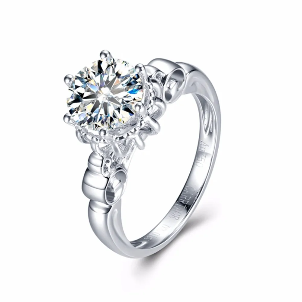 Женское Обручальное Кольцо Moissanite круглое кольцо из белого золота 14 к 6 5 мм с 4