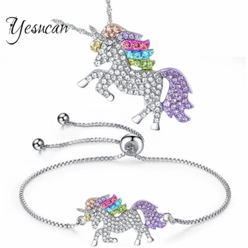 トレンディ動物ジュエリーセットブレスレットネックレス子供漫画ジュエリー馬ユニコーンネックレスユニコーンのための男の子子供ギフト Jewelry Sets Aliexpress