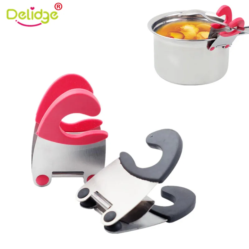 

Delidge 1pc Pot Clips Stainless Steel Red Black Household Tongs Pot Pan Spoon Holder Spatula Storage Rack Kitchen Cooking Tools