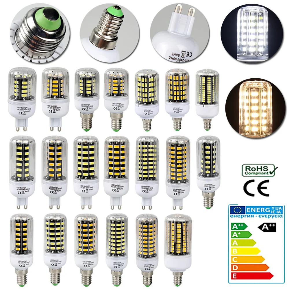 

220V E27 E14 G9 5/7/9/11/13W LED 2835 SMD Cover Corn Spot Light Lamp Bulb Warm Cool White Energy Saving