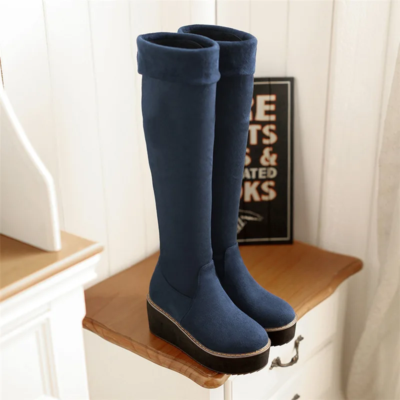 

2018 Women Over The Knee Boots Winter Autumn Short Plush Solid Long Boots Female Platform Wedges Faux Suede Plus Size 43 Shoes