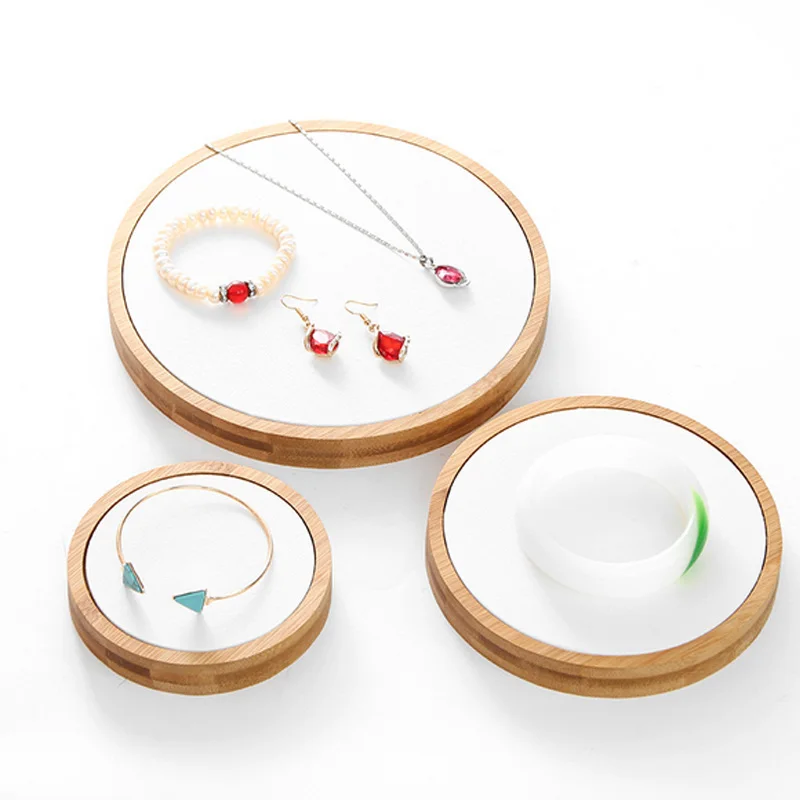 Fashion Round Bamboo Three-piece Jewelry Display Stand Earrings Nexklaces Pendants Jewelry Props Simple Jewelry Packaging sales