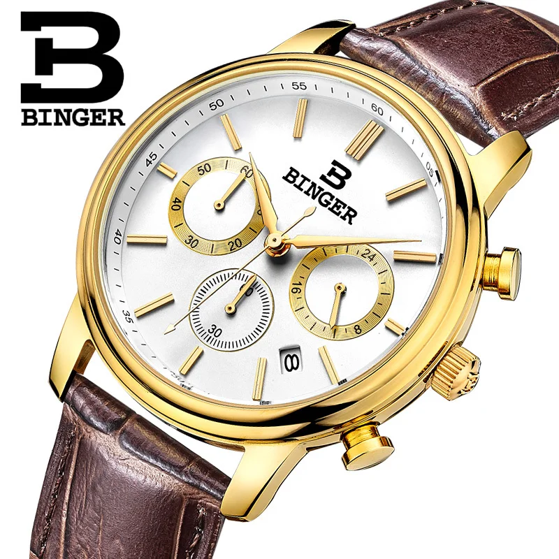 

Switzerland Men Watches BINGER Luxury Brand Watch Men Chronograph Wrist Watch Male Quartz waterproof relogio Sport clock B9005-6