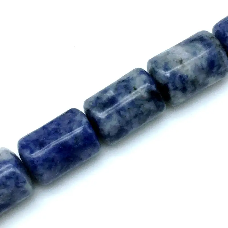Beadztalk Красочные Каменные трубчатые бусины цилиндрические круглые Распорки свободные 10x14 мм для DIY бусина для изготовления украшений - Цвет: blue spot
