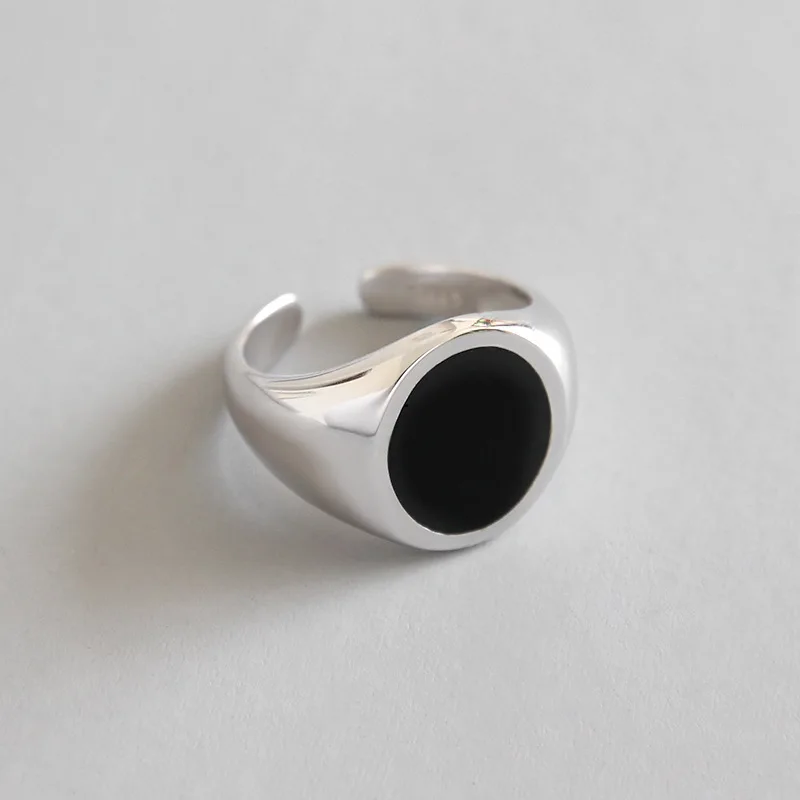 black Dropping glue free size ring 100% Sterling 925 silver Jewelry Vintage Adjustable rings unisex gift