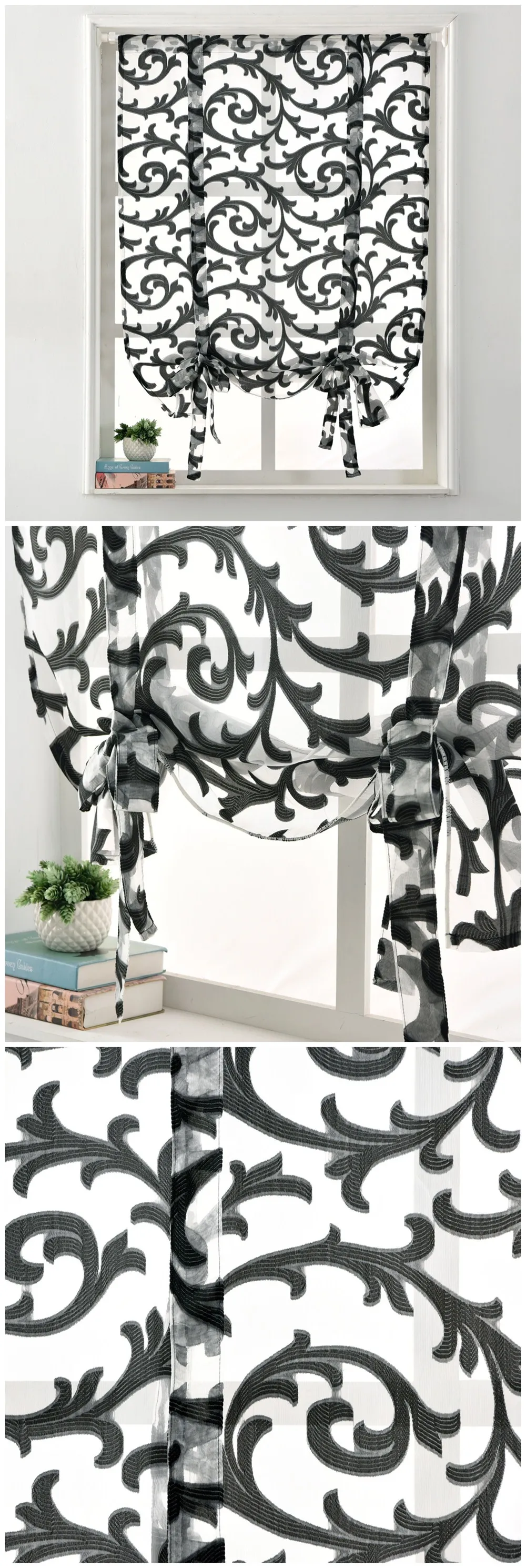 DL NAPEARL Short Valance Drops Roman Curtains Black Tulle Fabric Rustic Decor For Window All Match Pastoral Design Stripes Jacquard