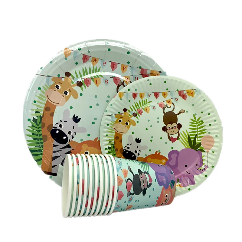 

Omilut Safari party Disposable Tableware Set Birthday Jungle Party Decor Jungle Animal Disposable Plates Jungle Cake Topper