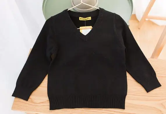 Коллекция года, осенне-зимний свитер для девочек модный детский пуловер с v-образным вырезом свитер для маленьких мальчиков хлопковая одежда для детей детский трикотажный свитер - Цвет: Black