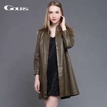 Gours пальто из натуральной кожи для женщин, зимнее модное пальто с длинным рукавом, женская кожаная ветровка, куртки из овчины размера плюс, Новинка