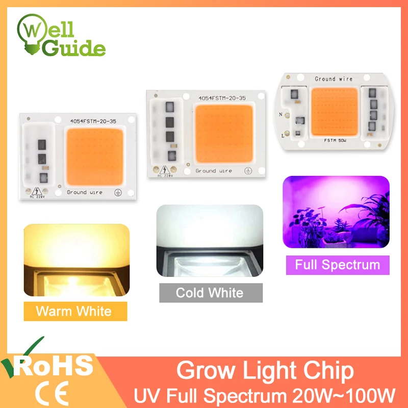 

LED Grow Light Chip COB/UV Full Spectrum/Warm/Cold White AC 220V 240V 20W 30W 50W 100W For Flower Plant Growth