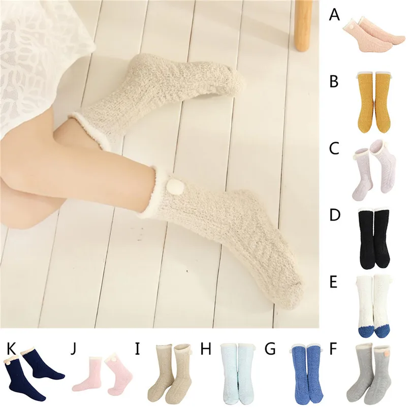 Winter Warm Mid-Calf Length Coral Velvet Socks Thicken Towel Fabric Floor Socks Harajuku Style Kawaii Velvet Sleep Meias  D17 (13)