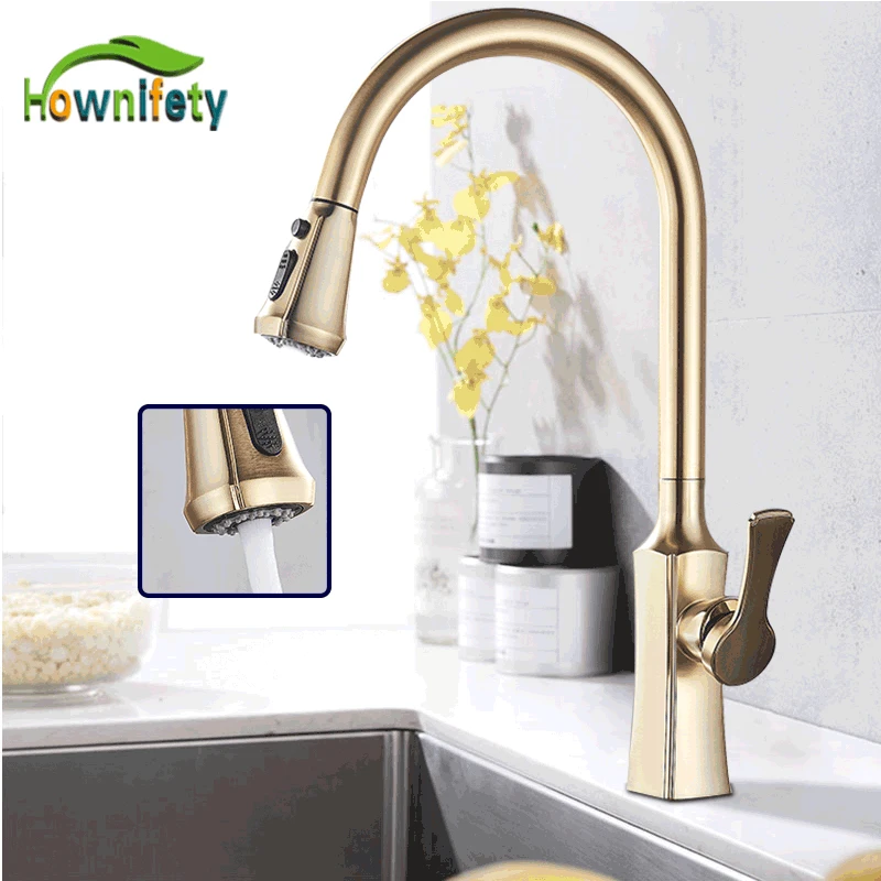 

Spray stream way Kitchen Faucet Brushed Golden more single hole rotation Swivel hot bathroom Sink mixer Tap Durable Sink Sprayer