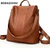 BERAGHINI Retro Women Leather Backpack - College Preppy School Bag for Students Laptop - Girls or Ladies Daily Back Pack for Shop Trip
