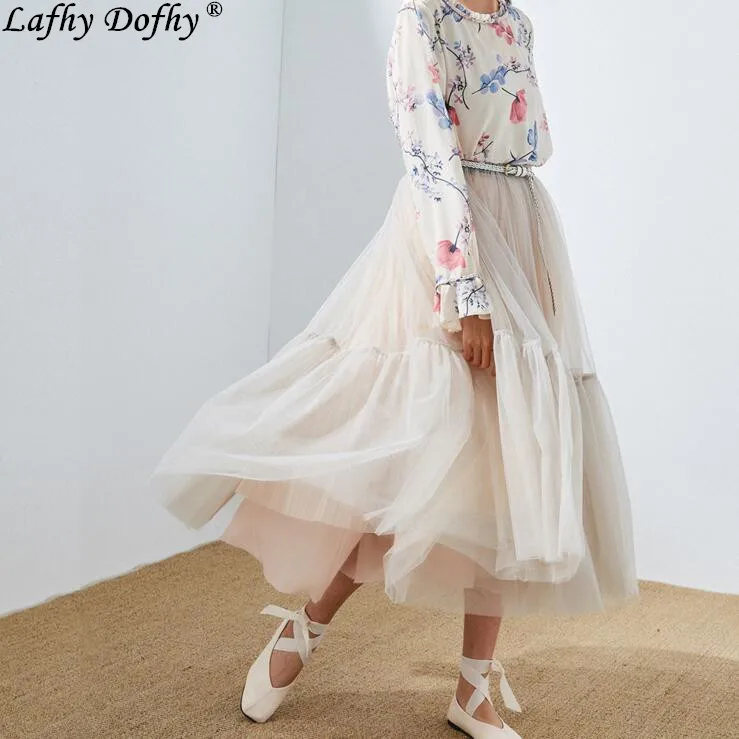 

Spring new European and American temperament three-layer air sense retro elegant temperament long puff skirt skirt female 069