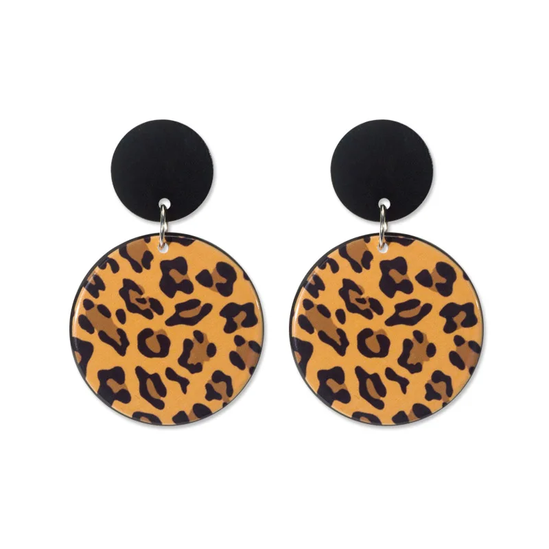 

Fashion Yes Drop Earrings Trendy Women Retro Simple Round Striped Net Red Personality Geometric Leopard Earrings Zhenshecai