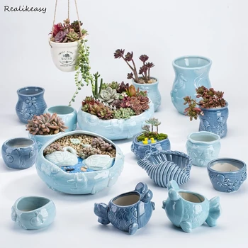 

Succulent Plants Flower Pot Creative Ceramic Flower Pots Perforation Breathable Old Pile Home Decor Mediterranean Planter Pots