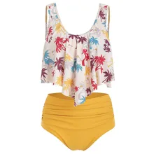 KANCOOLD купальные костюмы из двух частей, повседневный Пляжный топ с оборками, комплект с высокой талией, пуш-ап, размера плюс, женский купальник из полиэстера