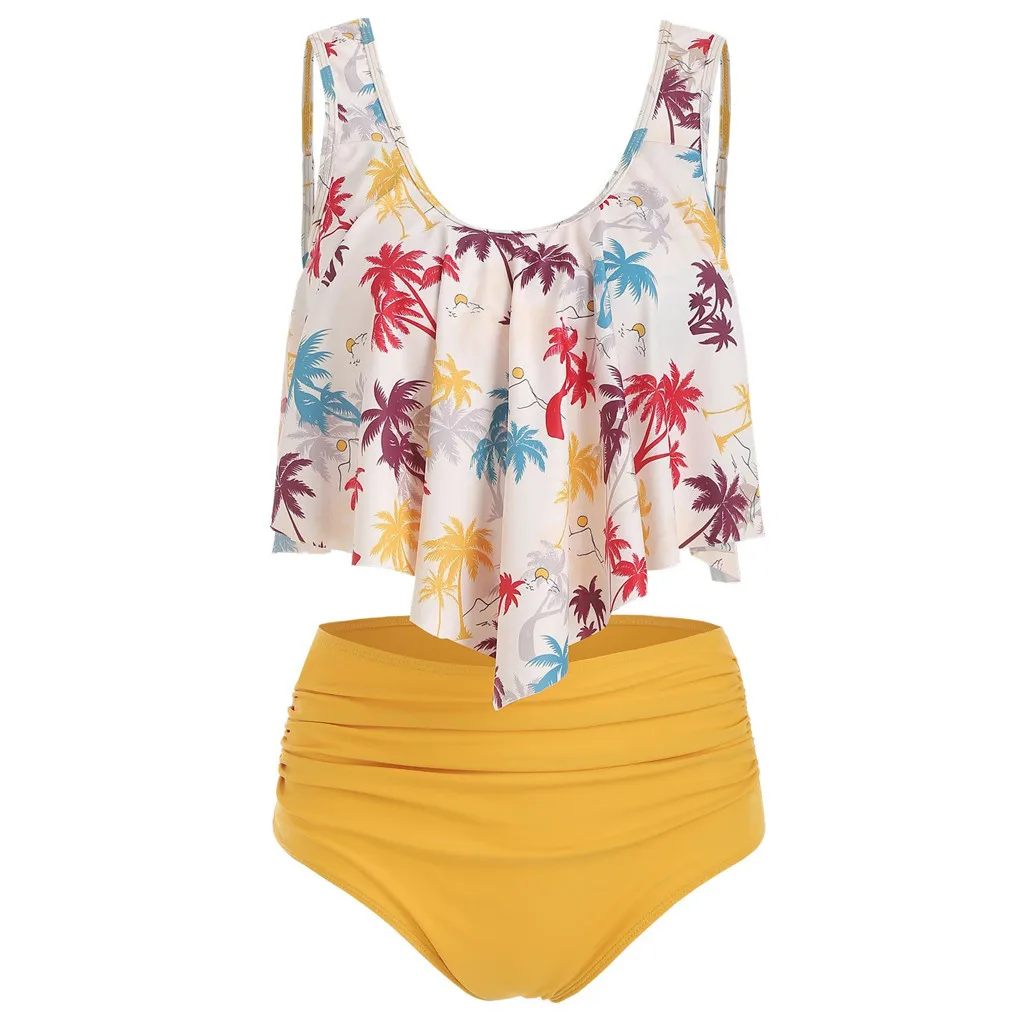 

KANCOOLD Bathing Two Pieces Suits Causal Beach Top Ruffled Bottom Set High Waisted Push Up Plus Size Polyester Female Swimsuit