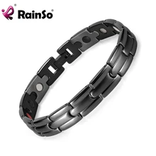 Rainso абсолютно мужской браслет из нержавеющей стали полностью черный магнитный терапевтический био-браслет с зеркальной полировкой OSB-1250BFIR