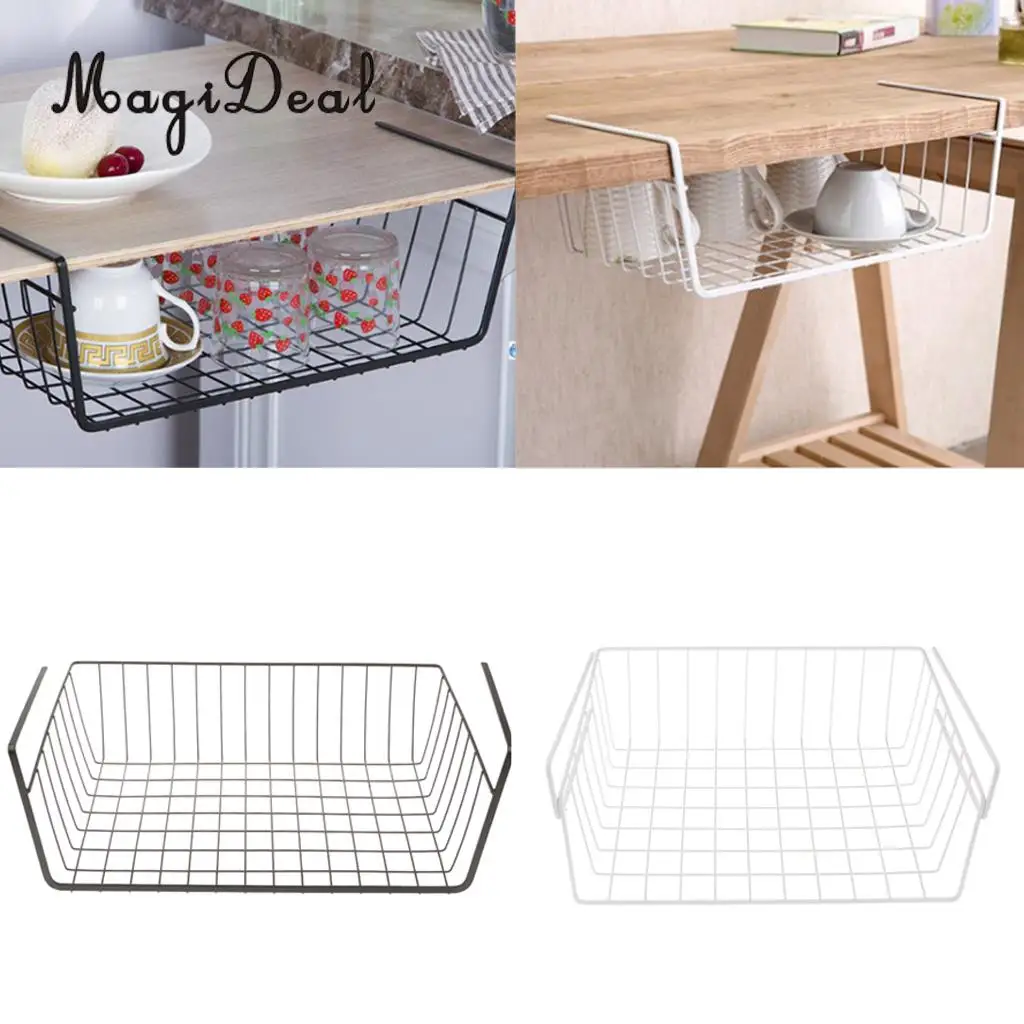 MagiDeal Household Storage Under Shelf Rack Organizer Basket for Table Cupboard Black Storage Basket for Bathroom Triangular