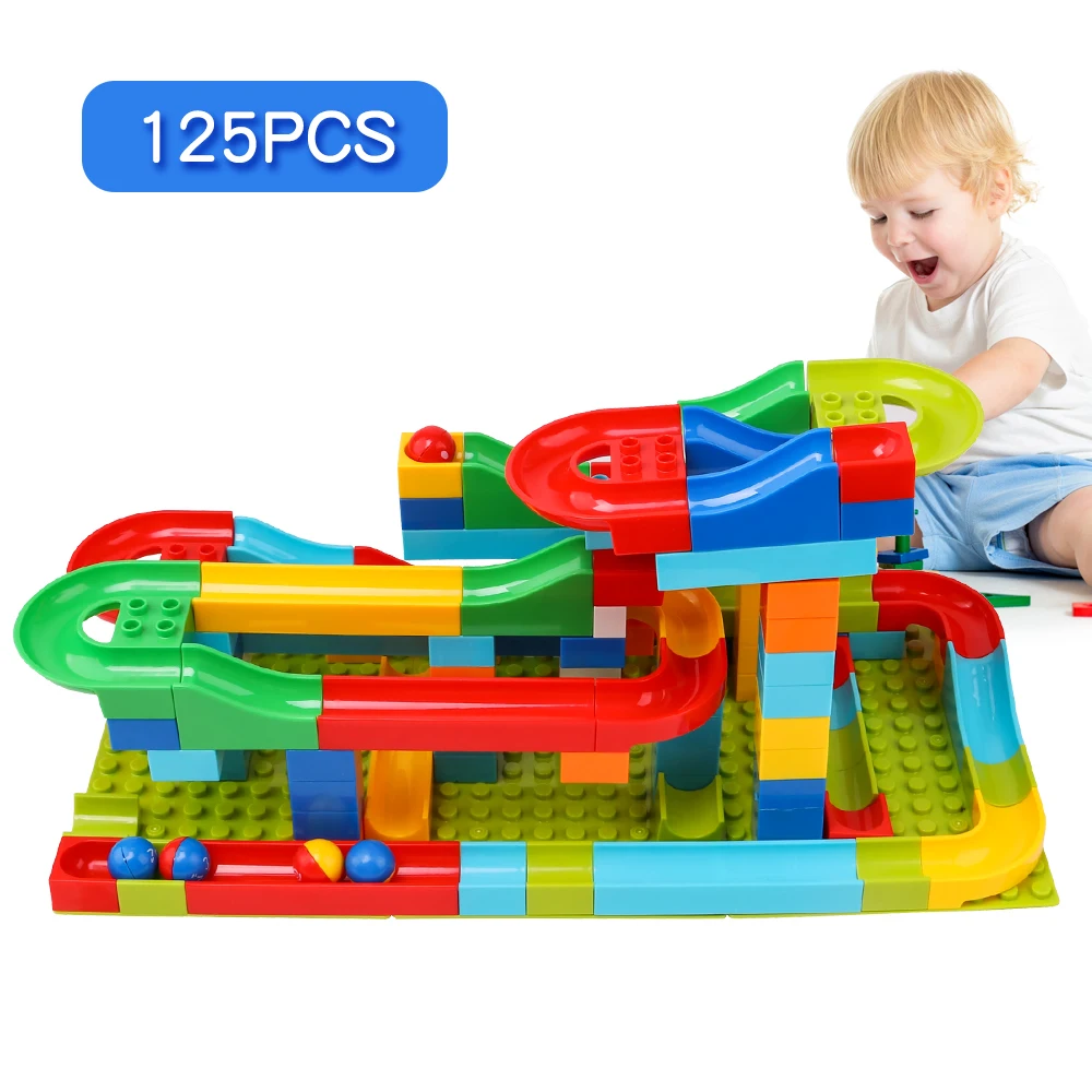 

125Pcs Construction Marble Race Run Maze Balls Track Building Blocks Big Size Educational Bricks Compatible with Legoed Duploed