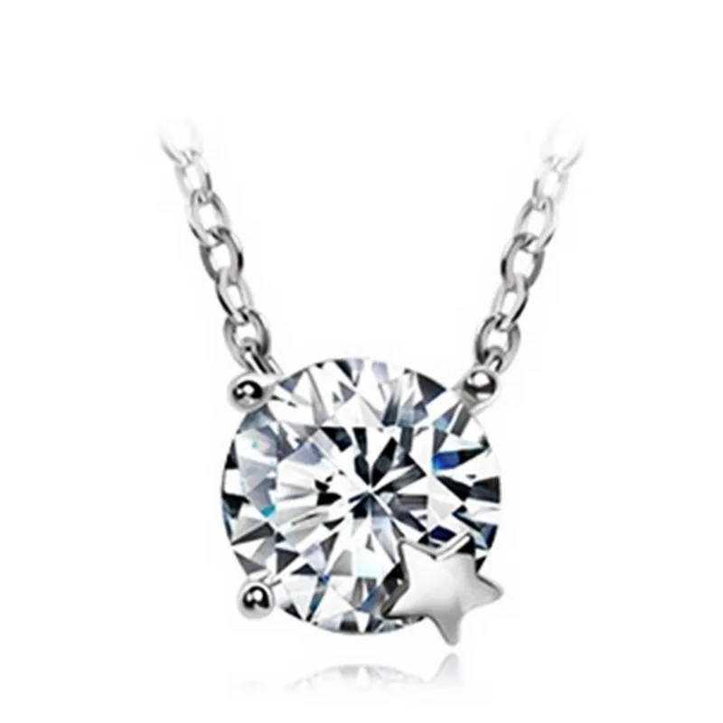 

100% 925 sterling silver fashion shiny crystal little star ladies`pendant necklaces jewelry short chain no fade female women