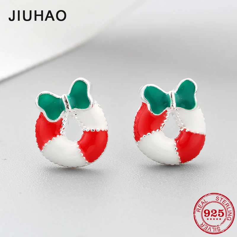 

100% Authentic Christmas Enamel Studs Earrings Butterfly Bow garland Fashion DIY luxury Jewelry Women Earings 2018