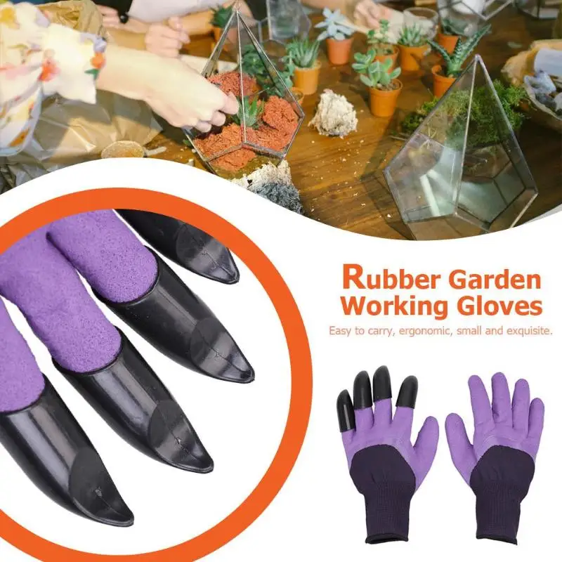 1 Pair Garden Gloves For Digging Planting Garden Working Genie Rubber Gloves With 4 ABS Plastic Claws Garden Tools for Digging - Цвет: Фиолетовый