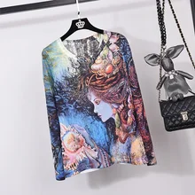 Летняя новая европейская красивая женская футболка с цветочным принтом и длинным рукавом Топ