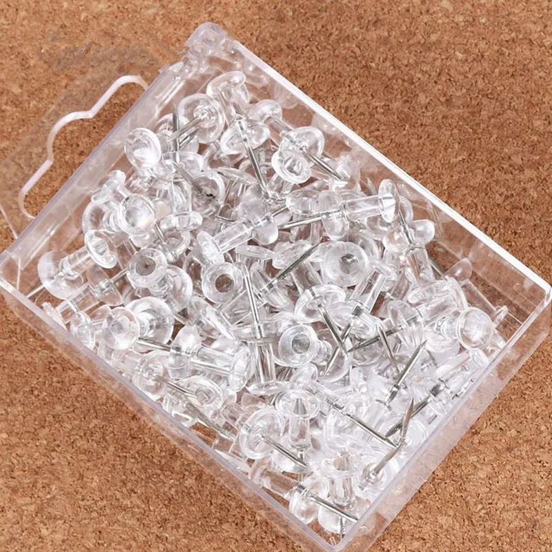 

Coloffice 1Box (About 80PCS) Transparent DIY Thumb Tack Office Pins Student Stationery Hand Nail Photo Wall Cork Nail Furniture
