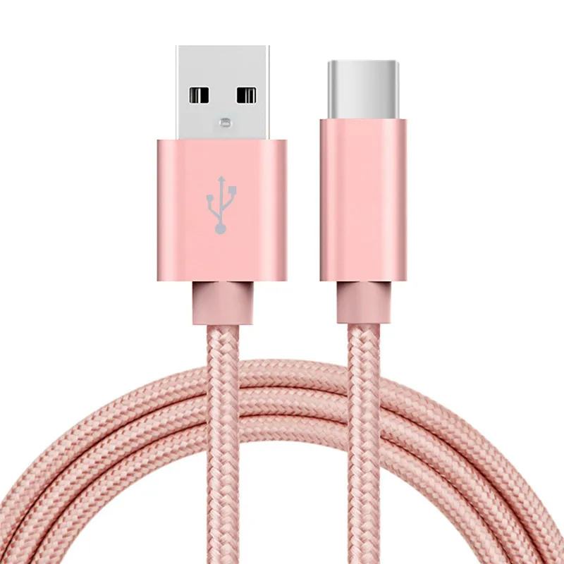 Pink 5V 2.4A USB C nylon data Charger cable For Samsung S10/LG G6