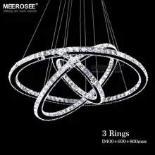 Modern Chrome Chandelier Crystals Diamond Ring LED Lamp Stainless Steel Hanging Light Fixtures Adjustable Cristal LED Lustre