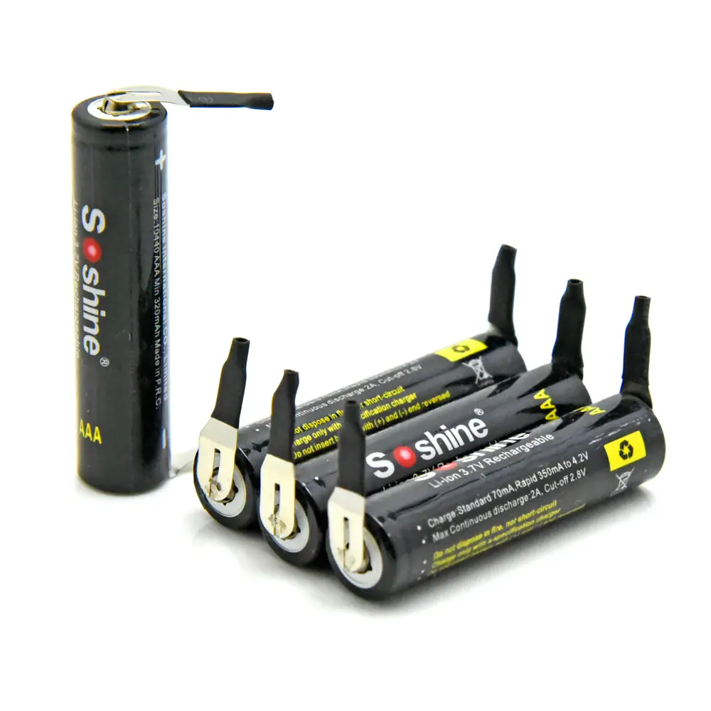 

4 pcs Soshine 10440 350mAh 3.7V Lithium Ion rechargeable battery with tab Spot welding battery