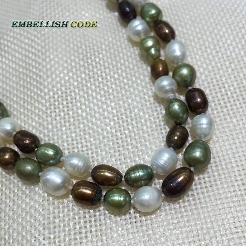 low price knotted rope mixed color natural pearls 120cm length long necktie jewelry necklace triple twisted tears drop shape