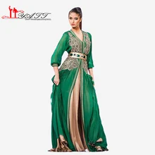 Moroccan Caftan Kaftans Evening Dress Long Sleeve Green Arabic Abaya Islamic Clothing for Women Kheleeji Jalabiy Arabian No belt