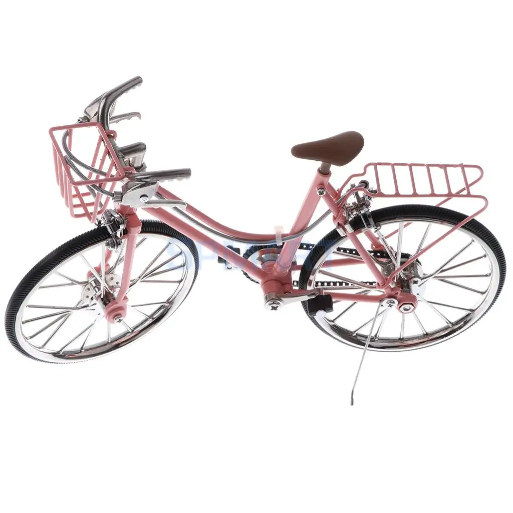 1:10 масштаб сплава литья под давлением гоночный велосипед ж/корзина и сиденье модель Реплика велосипед Велоспорт игрушка Коллекция розовый