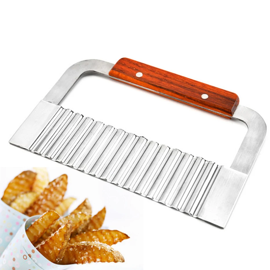 Basedidea Stainless Steel Wave Potato Cutter Wooden Handle French Fries Slicer Handheld Chipper Chopper Knife | Дом и сад