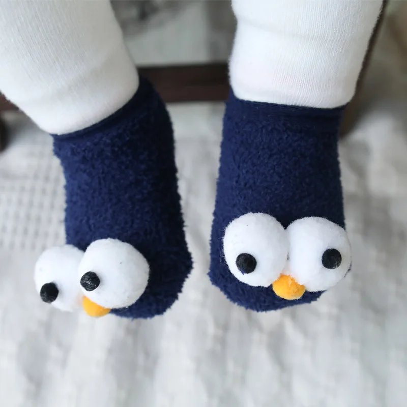 Весна/осень детские 3D большие глаза хлопковые носки Мальчики Девочки новорожденные младенцы тапочки для малышей мягкие нескользящие носки-тапочки высокого качества - Цвет: dark blue