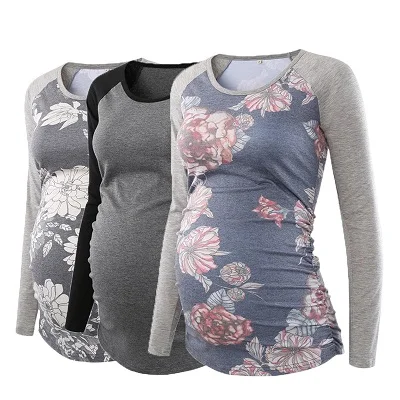 Комплект из 3 предметов; топы для беременных с рюшами; туника с длинными рукавами; Одежда для беременных; Повседневная рубашка для беременных; топы - Цвет: 3 pieces as pic