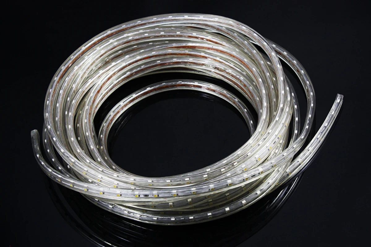 Теплый белый 220 В IP67 20 100 м 60 светодиодов/метр яркий гибкий 5050 SMD открытый сад