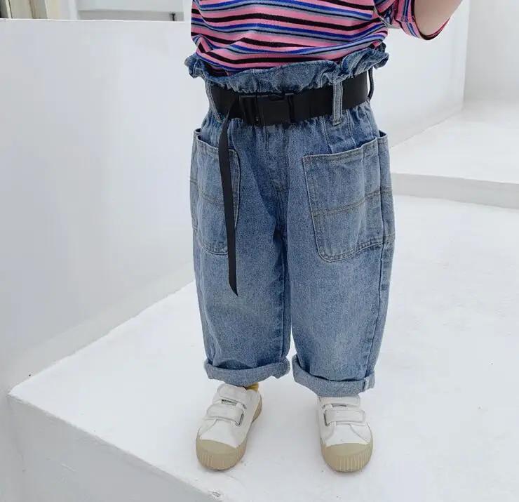

2019 new arrival girls denim pants with belt autumn fashion girls jean pants 3-8t HW34