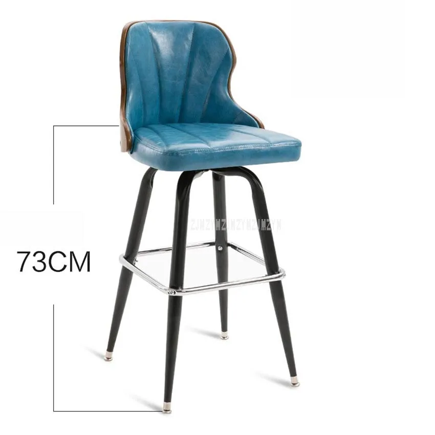 Европейский современный твердый деревянный спинка антикварный барный стул металлический Железный арт вращающийся для отдыха кофейный барный стул на стойке высокий табурет для ног - Цвет: blue