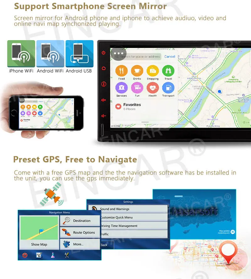 Автомагнитола Eincar 7 &quot Android 6 0 четырёхъядерный 2 Din стерео плеер с поддержкой GPS OBD2