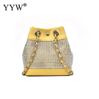 

Pu Leather Women Bucket Bag Rhinestone Messenger Bag High Quality Crossbody Shoulder Bag Simple Tote Handbag Large Capacity
