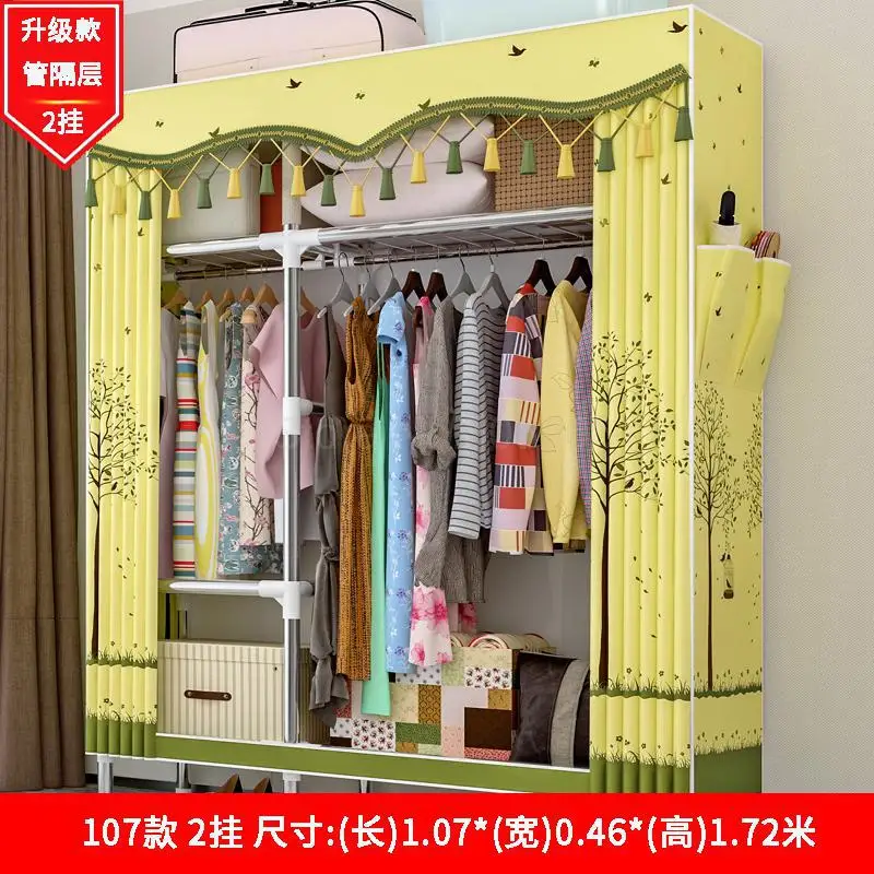 Simple wardrobe steel pipe bold reinforcement simple economical assembly fabric wardrobe storage cloth wardrobe - Цвет: 107x46x172cm  7