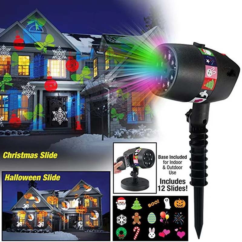 Рождественский лазерный прожектор в виде снежинки, 12 узоров, светодиодный светильник для улицы, водонепроницаемый, для дискотеки, сценический светильник s Star Sky, лампа для дома и сада