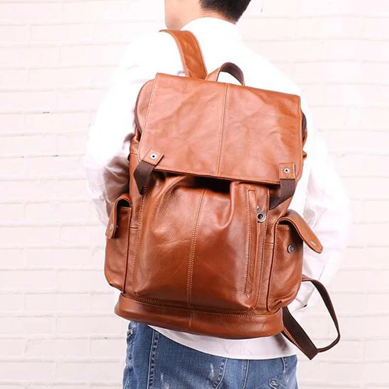 

Fashion Men Casual Backpack Folded Cool Genuine Leather Travel Bag Man Large Capacity Teenager Male Mochila Laptop Backpacks