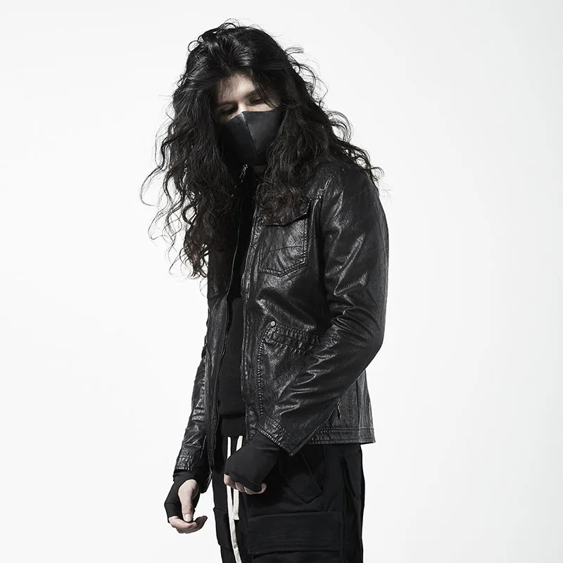 

Dark Wash Water Pu Leather Motorcycle Leather Retro Air Hole Design Short Jacket Slim Jacket
